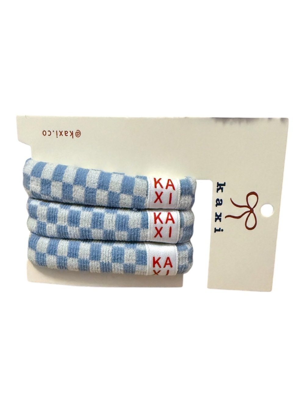 Kaxi Blue & Gray Checkered Hair Ties (Set of 3)